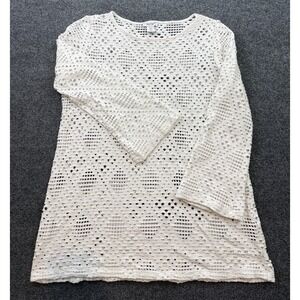 Haute Hippie White Crochet Knit Sweater Top Women's Medium Boho Grunge Coastal